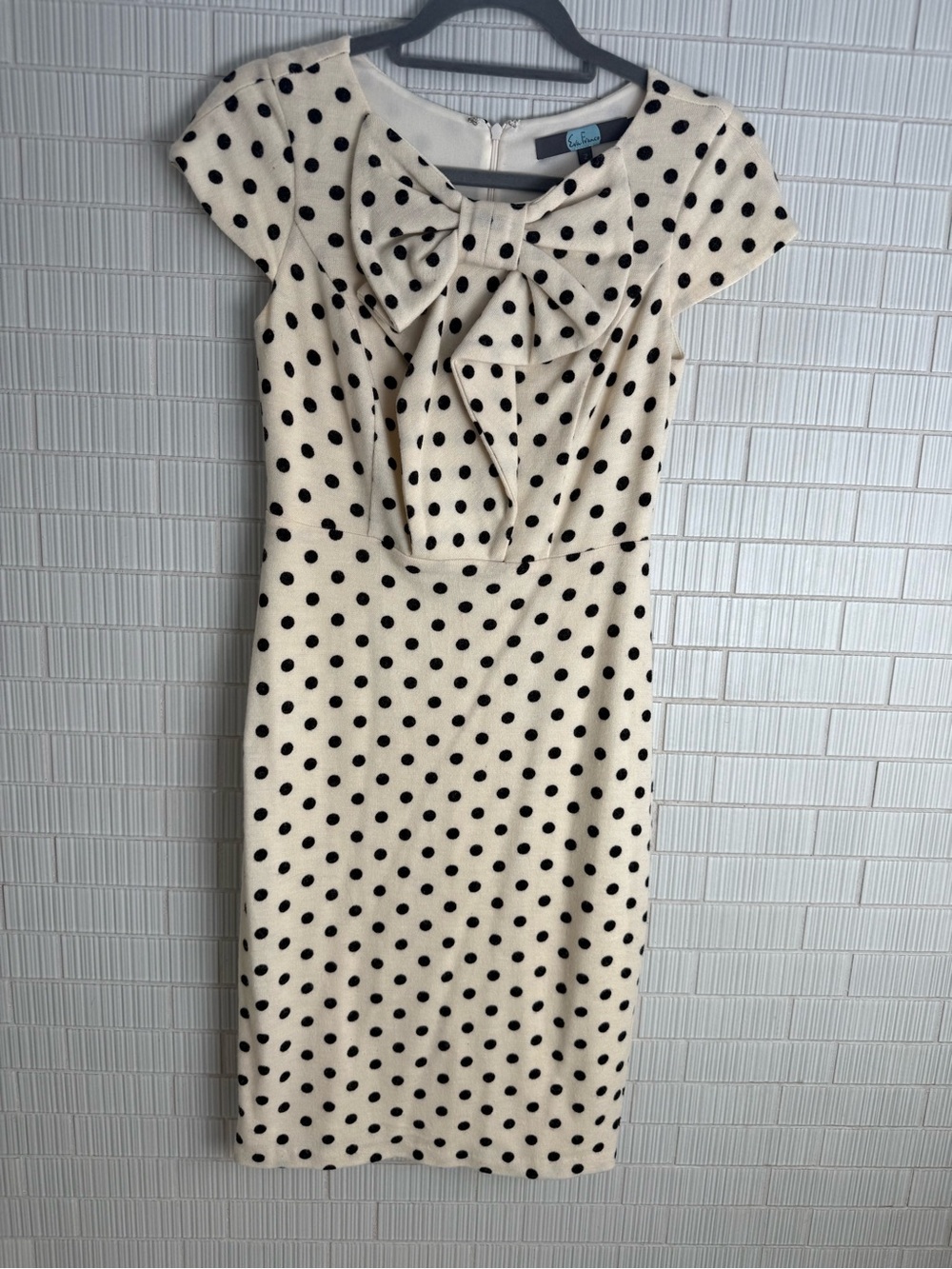 Polka Dot Bow sweater Dress - Cream with Black Dots